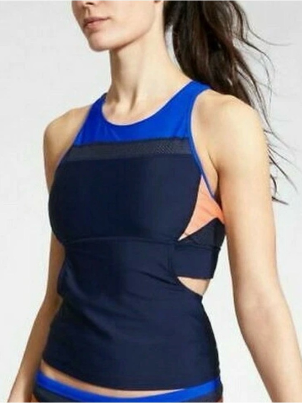 Athleta Tri-essential Loose. Tankini Navy, Royal Blue & Peach Tank Swim Top